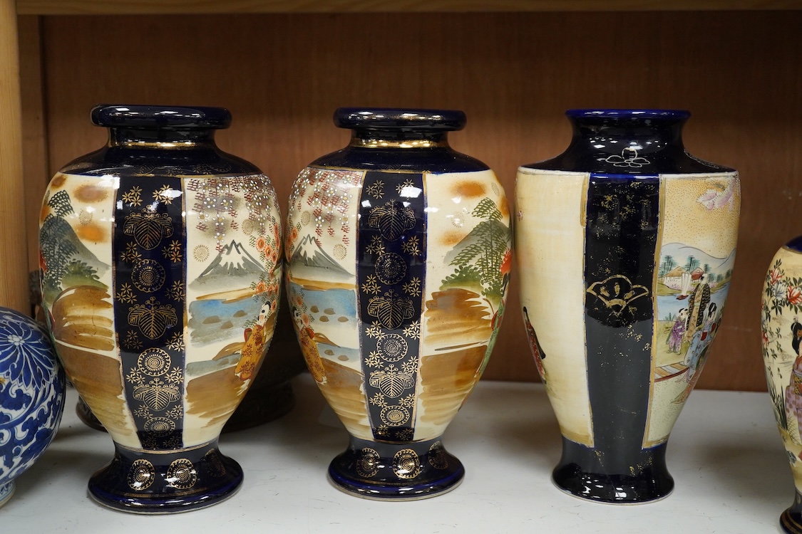 Two pairs of 20th century Japanese satsuma vases and one other, largest 32cm high